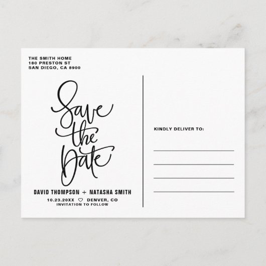 White hand Lettering Foto opslaan Datum II Aankondigingskaart (Achterkant)