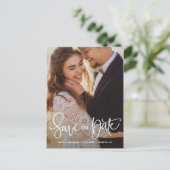 White  hand Lettering Foto opslaan Datum II Aankondigingskaart (Staand voorkant)