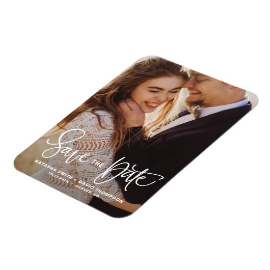 White  hand Lettering Foto opslaan Datum II Magneet (Linkerzijde)