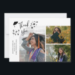 White Hand Written Thank You Multi Photo Aankondiging<br><div class="desc">Modern and whimsical graduation announcement photo card featuring 3 photos on the front and 1 on the back. The text says "Thank You" with twinkling stars. Add the graduate's name,  information,  and message to personalize this card. White.</div>