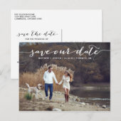 White Handgeschreven script foto Save Our Date II Aankondigingskaart (Voorkant / Achterkant)