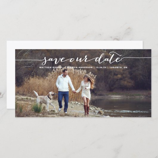 White Handgeschreven script foto Save Our Date II Save The Date (Voorkant / Achterkant)