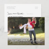 White Handwrite Save our Date Photo Briefkaart (Voorkant / Achterkant)