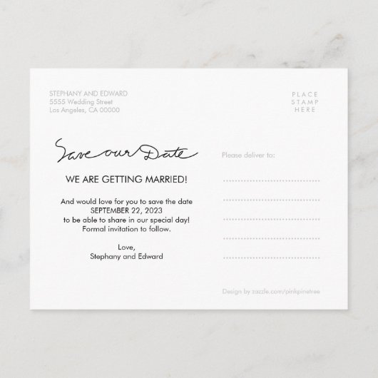 White Handwrite Save our Date Photo Briefkaart (Achterkant)