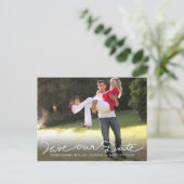 White Handwrite Save our Date Photo Briefkaart (Staand voorkant)