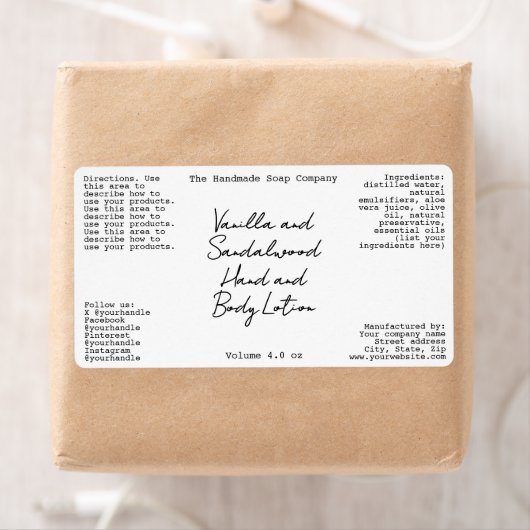White Handwritten Look Cosmetics Bottle Label (Insitu)