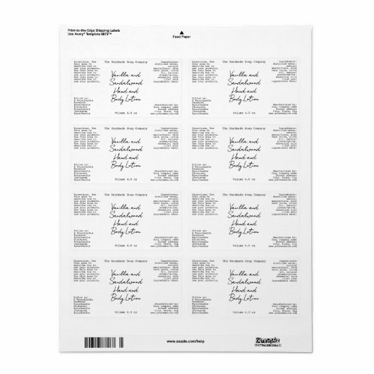 White Handwritten Look Cosmetics Bottle Label (Full Sheet)