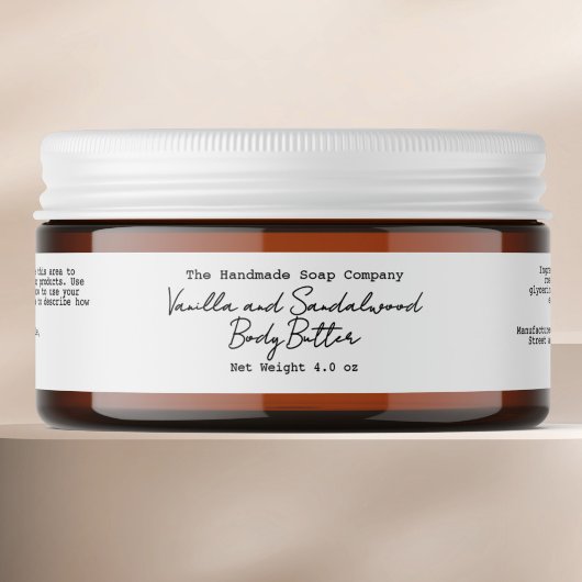 White Handwritten Minimalist Body Butter Jar Label