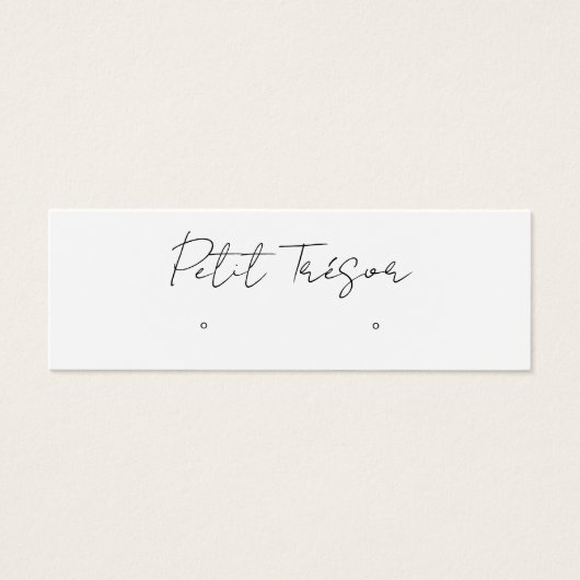 White Handwritten Script  Stud Earring Display Mini Visitekaartjes (Voorkant)