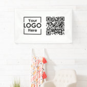 White Hanging Banner Sign Business Logo QR Code (Insitu)