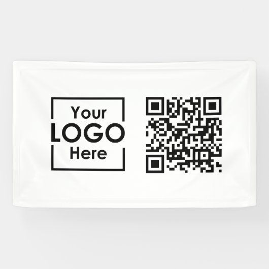 White Hanging Banner Sign Business Logo QR Code (Horizontaal)