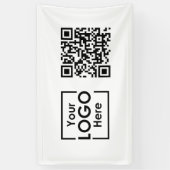 White Hanging Banner Sign Business Logo QR Code (Verticaal)