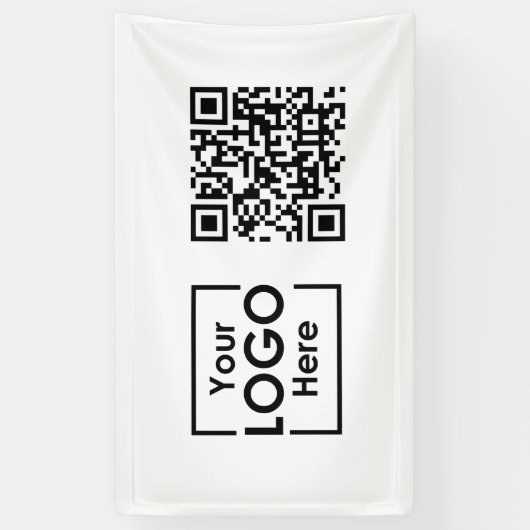 White Hanging Banner Sign Business Logo QR Code (Verticaal)
