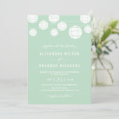 White Hanging Lantern Mint Wedding Invitation Kaart (Staand voorkant)