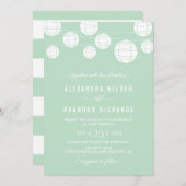White Hanging Lantern Mint Wedding Invitation Kaart (Voorkant / Achterkant)