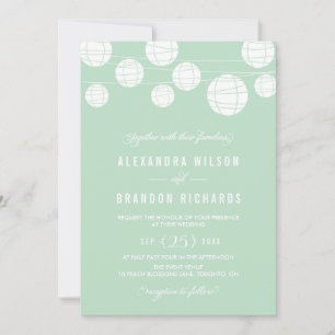White Hanging Lantern Mint Wedding Invitation Kaart