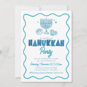 White Hanukkah Turquoise Typography Doodle Party Kaart (Voorkant)