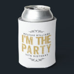 White Happy 50th Birthday-I's Party Gold Text Blikjeskoeler<br><div class="desc">Het moderne typografische ontwerp is perfect: ik ben de partij in gouden glittertextuur die aanpasbare tekst afdrukt in gouden en gouden glitter-lijst. Witte achtergrond die je kunt veranderen. Fijne 50ste verjaardag of voor elke feestelijke gelegenheid.</div>
