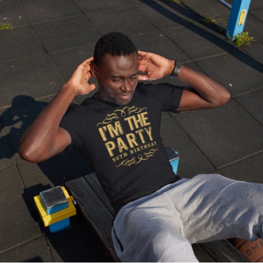 White Happy 50th Birthday-I's Party Gold Text T-shirt