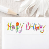 White Happy Birthday Address Label Sticker (Insitu)