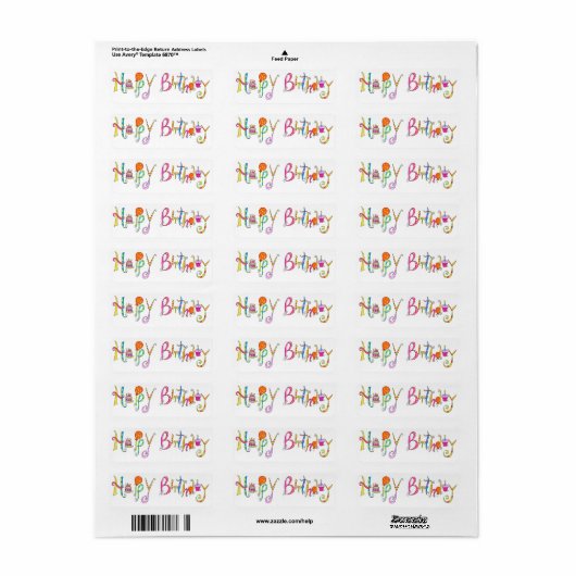 White Happy Birthday Address Label Sticker (Full Sheet)