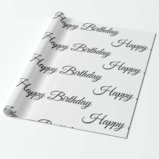 White Happy Birthday-inpakpapier Cadeaupapier (Uitgerold)