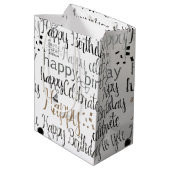 White Happy Birthday Medium Cadeauzakje (Achterkant Gekanteld)