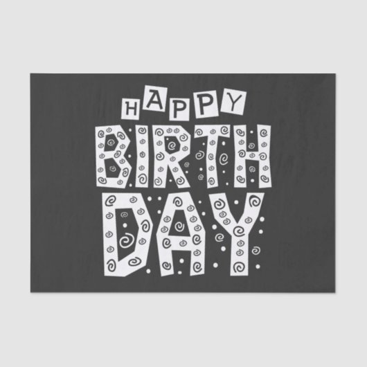 white happy birthday typography text tissuepapier (Voorkant)