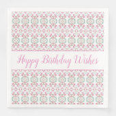 White Happy Birthday Wish Paper Dinner Napkins Servet (Voorkant)