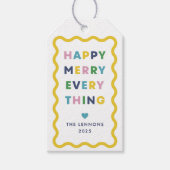 White Happy Merry Wavy Christmas Gift Tag Cadeaulabel (Voorkant)