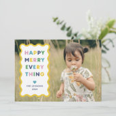White Happy Merry Wavy Christmas Photo Card Kaart (Staand voorkant)