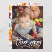 White Happy Thanksgiving Hand Lettering Photo II Feestdagenkaart (Voorkant / Achterkant)