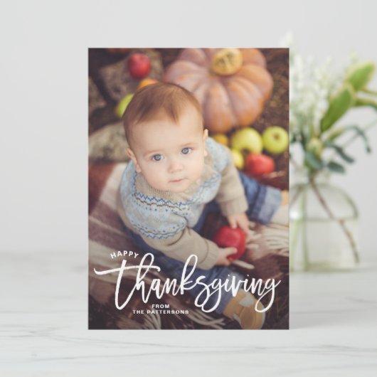 White Happy Thanksgiving Hand Lettering Photo II Feestdagenkaart (Staand voorkant)