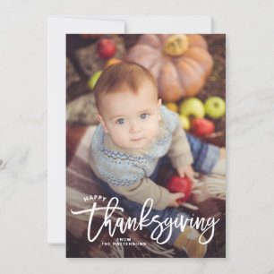 White Happy Thanksgiving Hand Lettering Photo II Feestdagenkaart