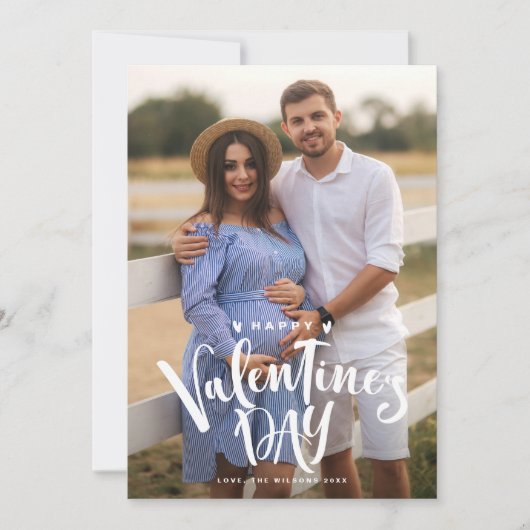 White Happy Valentine's Day Lettering Photo Feestdagenkaart (Voorkant)