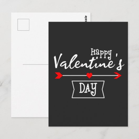 White Happy Valentines Day with Arrow Heart Briefkaart (Voorkant / Achterkant)