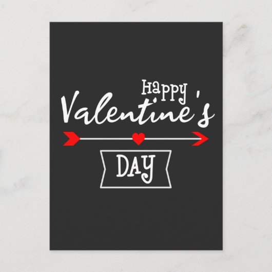 White Happy Valentines Day with Arrow Heart Briefkaart (Voorkant)