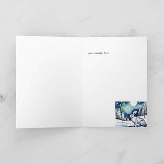 White Hare moongazing Birthday Kaart (bewerkbaar) (Binnen)