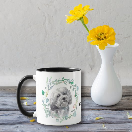 White Havanese Dog Wreath Coffee Mok