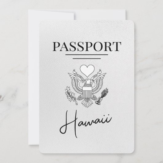 White Hawaii Passport Wedding Invitation Kaart (Achterkant)