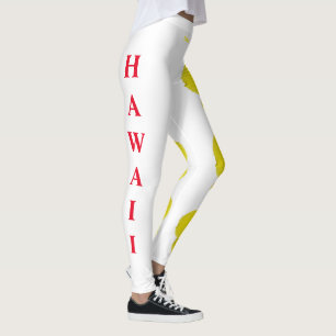 White Hawaii State Flower Yellow Hibiscus Leggings