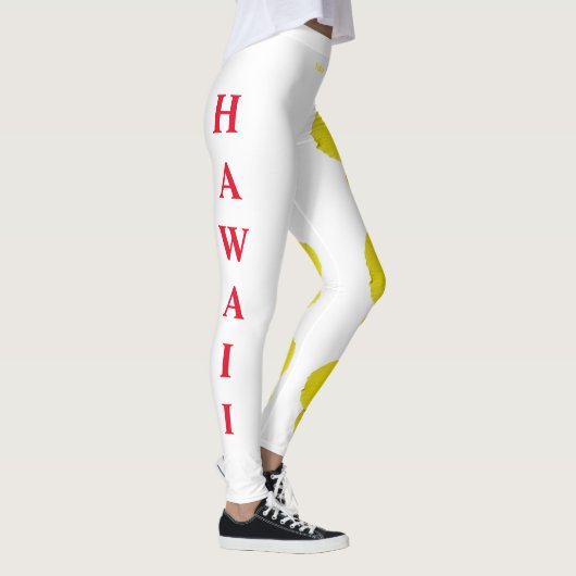 White Hawaii State Flower Yellow Hibiscus Leggings (Rechts)