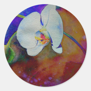 White Hawaiian orchid waterverf schilderij Ronde Sticker