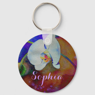 White Hawaiian orchid waterverf schilderij Sleutelhanger