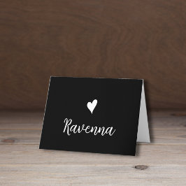 White Heart and Handwritten Name Black Notitiekaartje
