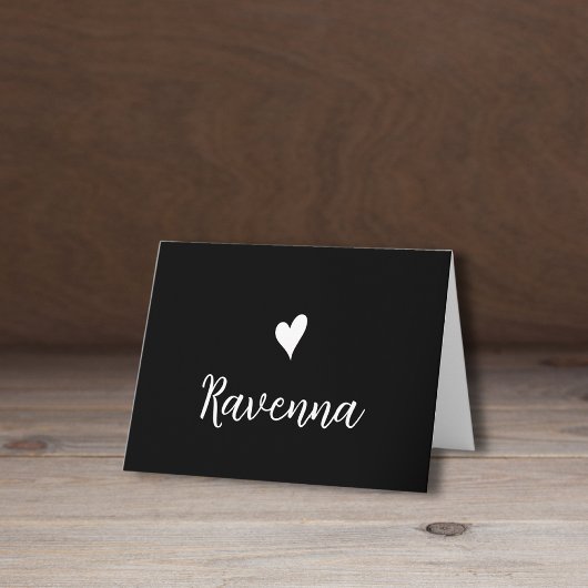 White Heart and Handwritten Name Black Notitiekaartje