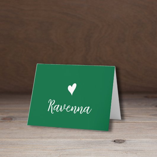 White Heart and Handwritten Name Bottle Green Notitiekaartje