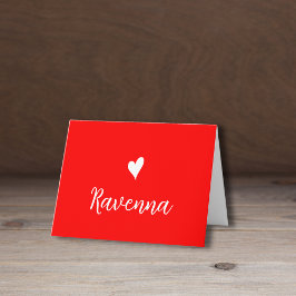 White Heart and Handwritten Name Neon Red Notitiekaartje