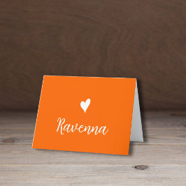 White Heart and Handwritten Name Sunset Orange Notitiekaartje