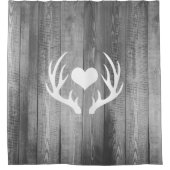 White Heart & Deer Antlers Grey Barn Wood Douchegordijn (Voorkant)